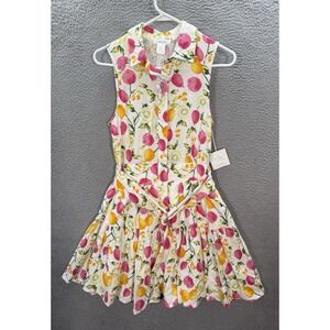 Cynthia Rowley Dress Womens 4 Multicolor Fruit Print Linen Blend Sundress NEW
